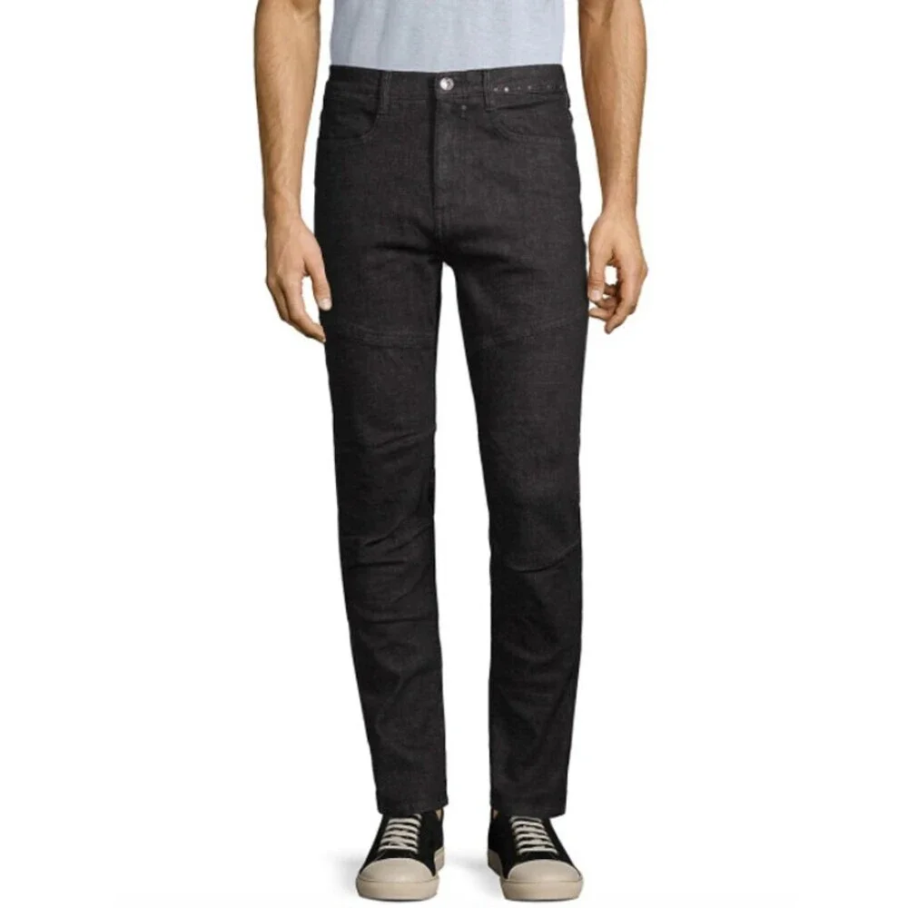 Karl Lagerfeld Men's Gray Denim Cotton Studded Skinny Moto Slim Jeans Size 32